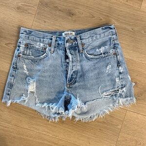 Agolde Light Wash Distressed High-Rise Jean Shorts